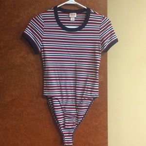 Red white and blue bodysuit with stripes